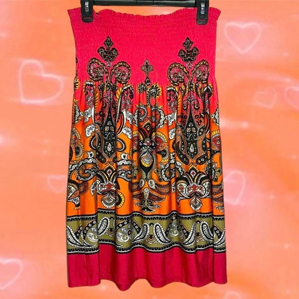 Y2K Vibrant Colorful Paisley Strapless Summer Dress - Picture 5 of 5